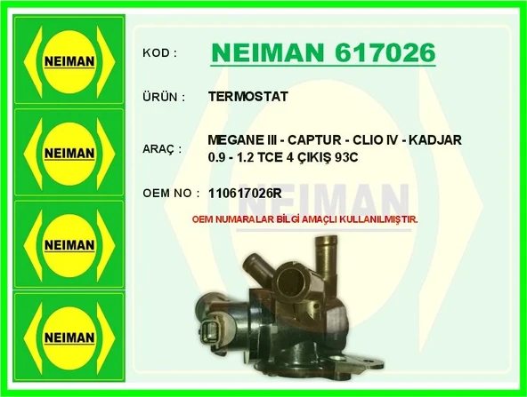 MEGANE 3 - CAPTUR - CLIO 4 - KADJAR 0.9 - 1.2 TCE 4 ÇIKIŞ 93C 110617026R ürün görseli