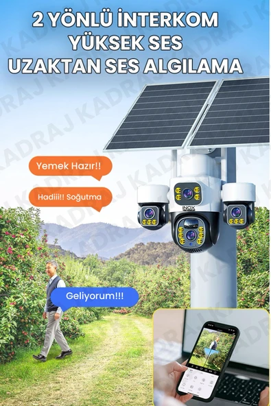 4 Kameralı INOX modeli , 4G + e-Sim, 2 Solar Panelli, Uzaktan izleme , Hareket Takip , Alarm , Sesli Konuşma, 16000 Mah Batarya - 5