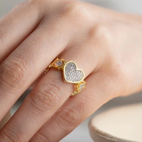 Vaoov 925 Ayar Gümüş Ayarlanabilir Taşlı Kalp Yüzük ürün görseli