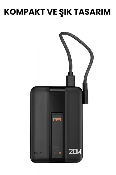 20W Hızlı Şarj Destekli MagSafe Kablosuz Powerbank Dahili TypeC Kablolu, LED Göstergeli, Mat Siyah Kompakt Taşınabilir Şarj Cihazı - 2