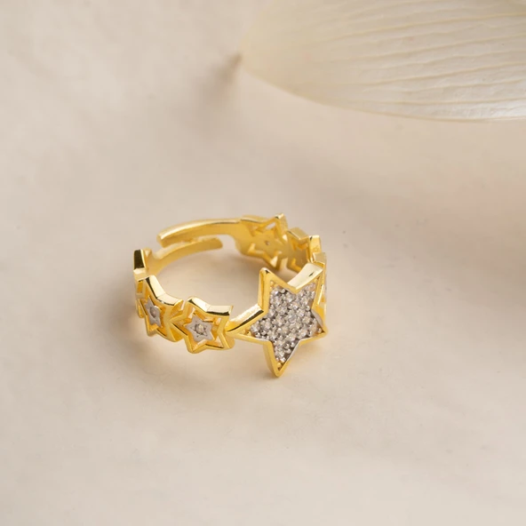 Vaoov 925 Ayar Gümüş Ayarlanabilir Yıldız Yüzük - Resim 2