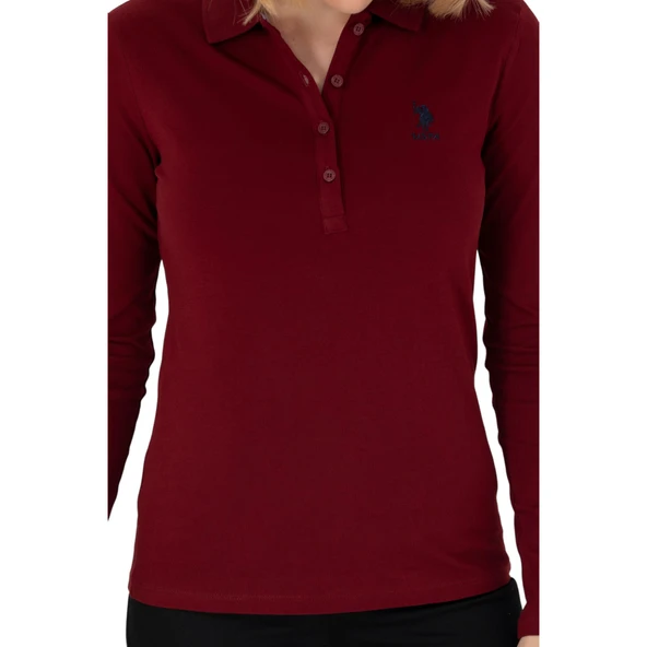 Kadın Bordo Basic Polo Yaka Sweatshirt - Resim 7