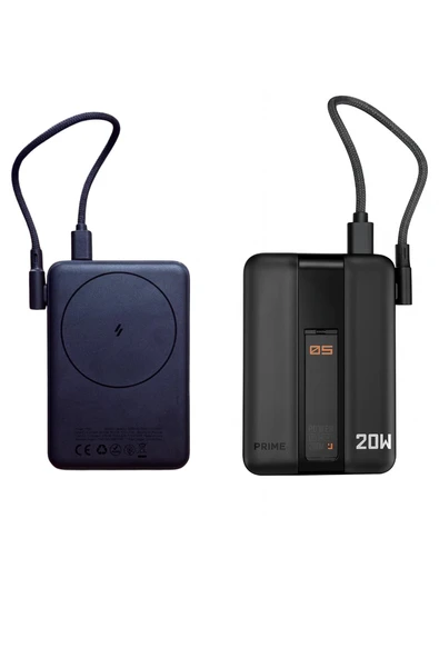 20W Hızlı Şarj Destekli MagSafe Kablosuz Powerbank Dahili TypeC Kablolu, LED Göstergeli, Mat Siyah Kompakt Taşınabilir Şarj Cihazı - 6