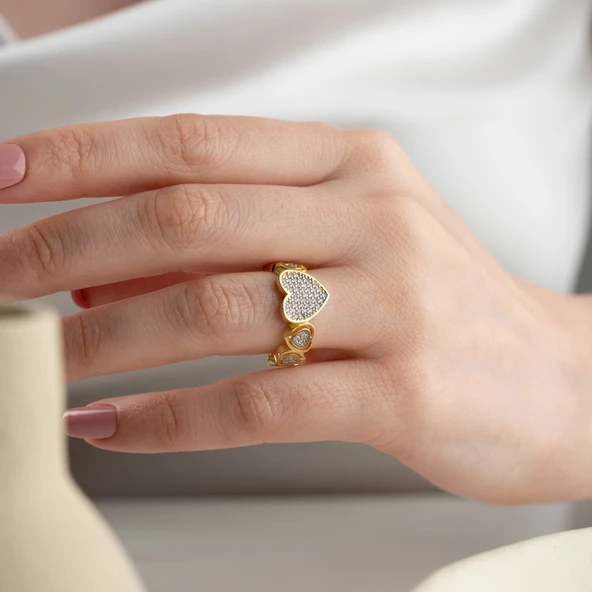 Vaoov 925 Ayar Gümüş Ayarlanabilir Taşlı Kalp Yüzük - Resim 5