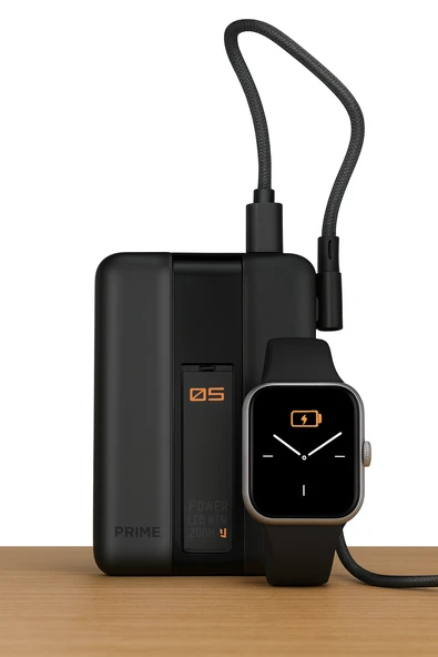 20W Hızlı Şarj Destekli MagSafe Kablosuz Powerbank Dahili TypeC Kablolu, LED Göstergeli, Mat Siyah Kompakt Taşınabilir Şarj Cihazı - 3