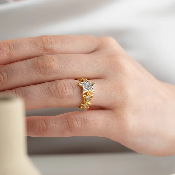 Vaoov 925 Ayar Gümüş Ayarlanabilir Yıldız Yüzük - Resim 3