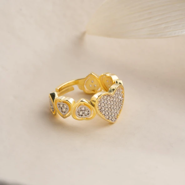 Vaoov 925 Ayar Gümüş Ayarlanabilir Taşlı Kalp Yüzük - Resim 4