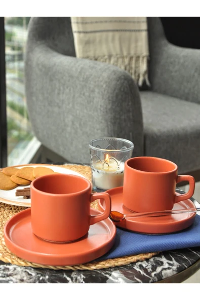 Cera'n 2'li Double Çay Fincan Takımı Kızıl Kahve 6