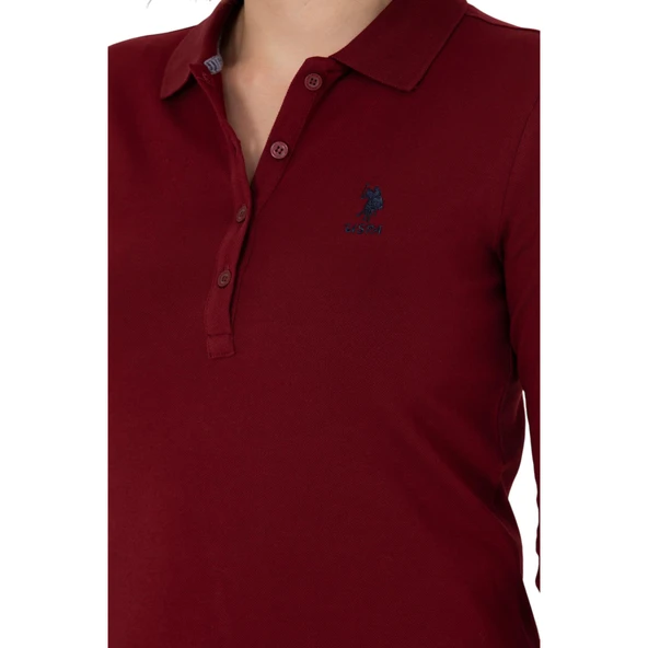 Kadın Bordo Basic Polo Yaka Sweatshirt - Resim 8