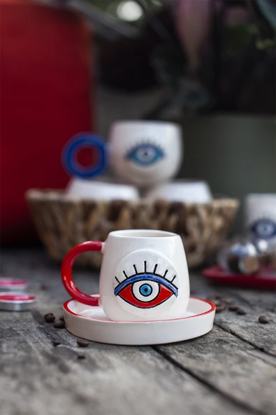 Evil Eye Kırmızı 2 li  Kahve Fincanı 150 ml - 3