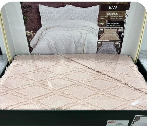 JAKARLI  SAKALLI YATAK ÖRTÜSÜ TEK KİŞİLİK EVA CAPUCCİNO - Resim 2