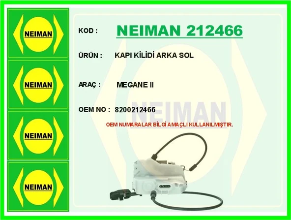 KAPI KİLİDİ ARKA SOL MEGANE 2 8200212466 ürün görseli