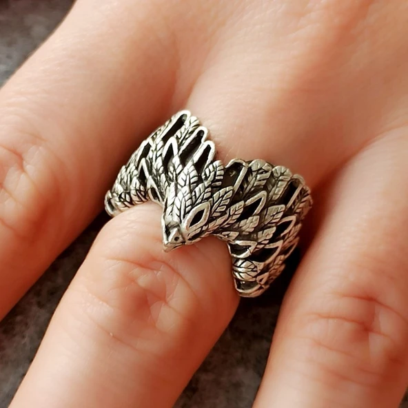 Kartal Şekilli Unisex Yüzük Gümüş Kaplama Ayarlanabilir El Yapımı Yüzük ürün görseli 1