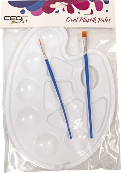 CEOART OVAL PLASTİK PALET+FIRÇA SET (BÖLMELİ) CEO-SN0016 1 - Resim 2