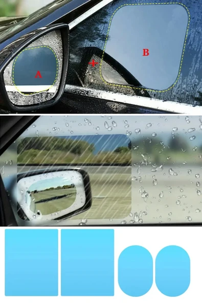 NACTUMU 4’lü Plastik Araç Yağmur ve Sis Önleyici Film  Su Geçirmez Ayna ve Pencere Koruyucu, Oto Aksesuarı