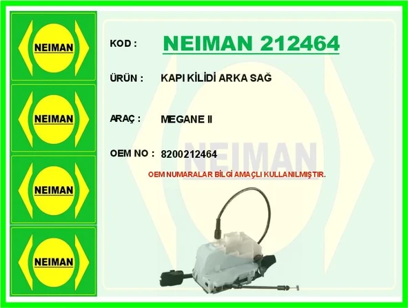 KAPI KİLİDİ ARKA SAĞ MEGANE 2 8200212464 - Resim 2