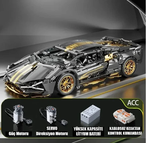Çift Motorlu ve Kumandalı 1280 parça Lamborghini Sian 1:14 Ölçekli Spor Araba Yapı Blokları Seti 3D Montaj Modeli Kiti,