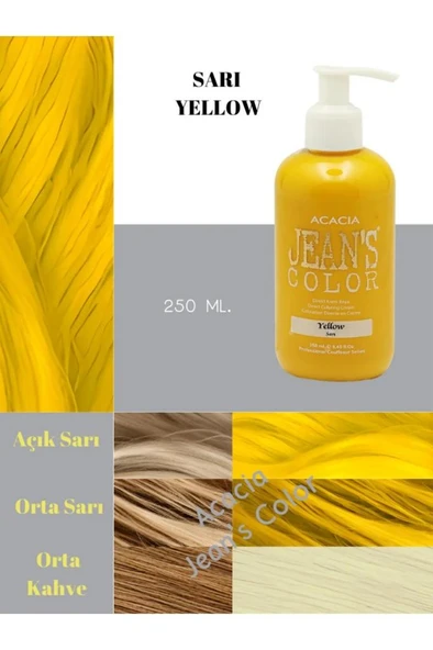 Jeans Color Amonyaksız Kokusuz Su Bazlı Saç Boyası 250 Ml Sarı Yellow Hair Dye ürün görseli