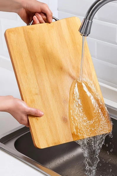 2’li Bambu Kesme Tahtası Seti - Doğal Mutfak Sunum Ekmek Kesme Tahtası - Resim 2