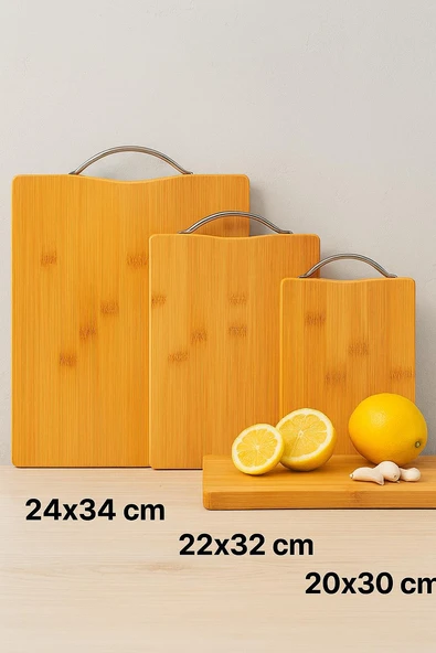 3' lü Bambu Kesme Tahtası - Lüks Doğrama Sebze,Et,Ekmek Tahtası ürün görseli 1