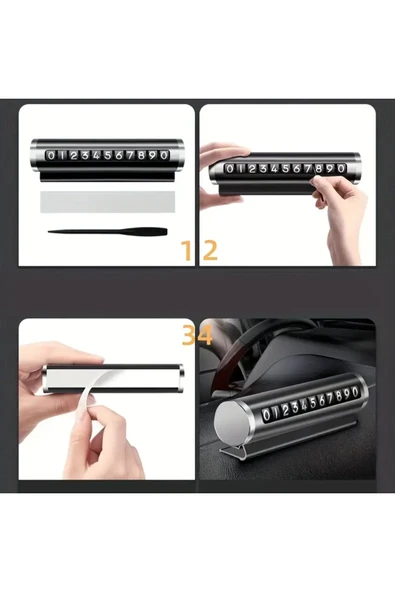NACTUMU Premium Metal Geçici Park Telefon Numarası Plakası Şık ve Dayanıklı Araç İç Aksesuarı - 3