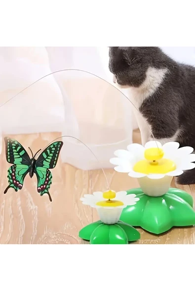 NACTUMU Etkileşimli Dönen Kelebek Kedi Oyuncağı Pilsiz, Otomatik Hareketli Tüygezer ile İç Mekan Eğlencesi, Yavru Kediler İçin - 5