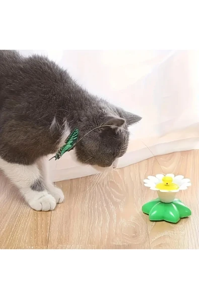 NACTUMU Etkileşimli Dönen Kelebek Kedi Oyuncağı  Pilsiz, Otomatik Hareketli Tüygezer ile İç Mekan Eğlencesi, Yavru Kediler İçin - 4