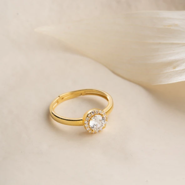 Vaoov 925 Ayar Gümüş Tek Taş Gold Yüzük - Resim 2