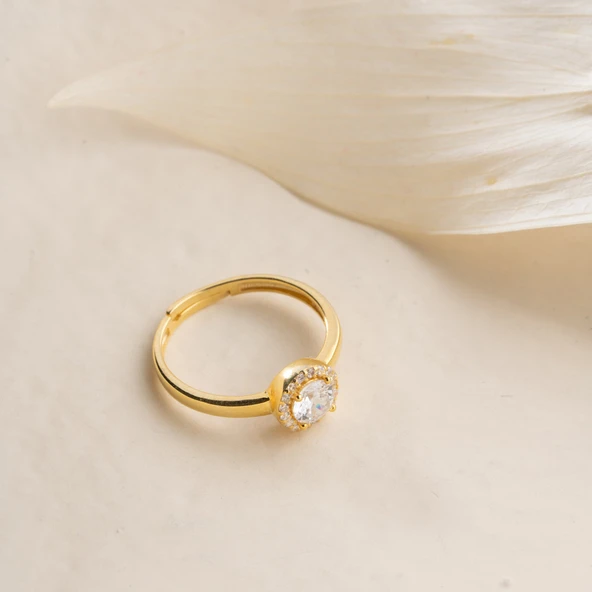 Vaoov 925 Ayar Gümüş Tek Taş Gold Yüzük - Resim 4