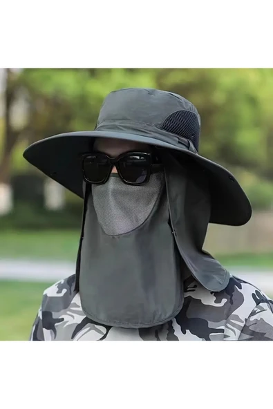 NACTUMU Ekstra Geniş Dahili Maskeli Polyester Güneş Şapkası Balıkçılık, Yürüyüş, Açık Hava Sporları için - Resim 3