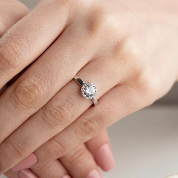 Vaoov 925 Ayar Gümüş Tek Taş Yüzük - Resim 3