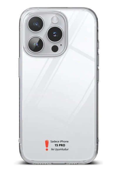 (ŞEFFAF MİKA) iPhone 15 Pro Uyumlu SERT Şeffaf Mika SARARMAZ İnce Fit Toz Korumalı Kılıf