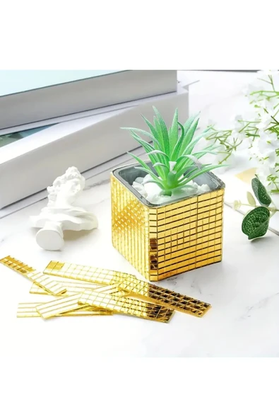 NACTUMU Kendinden Yapışkanlı Gold Mozaik Duvar Çıkartmaları, Cam Ayna Akrilik Karolar 30.30 CM - Resim 2