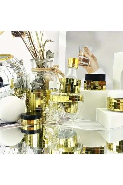 NACTUMU Kendinden Yapışkanlı Gold Mozaik Duvar Çıkartmaları, Cam Ayna Akrilik Karolar 30.30 CM - Resim 4