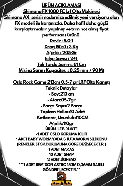 Oslo Rock Game 213cm 0,5-7gr Shimano FX 1000 8 Örgü LRF Olta Seti - Resim 2