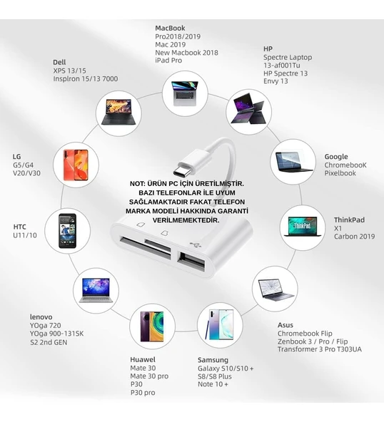 Anunnaki USB Type-C 3in1 Micro SD TF Hafıza Kartı Okuyucu 3 in 1 USB C USB Kamera Macbook Matebook - 5