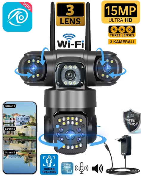 O-KAM 6030 3 Kamera 3 Görüntü 15MP (5MP+5MP+5MP)  Gece Görüş Wifi Sesli Konuşma Türkçe - 1