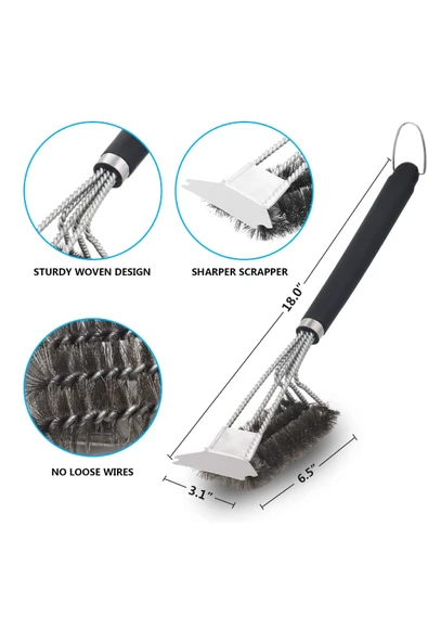 NACTUMU Paslanmaz Çelik BBQ Mangal Temizleme Fırçası 45 CM Uzun Sap ve Esnek Tel ile - Resim 4
