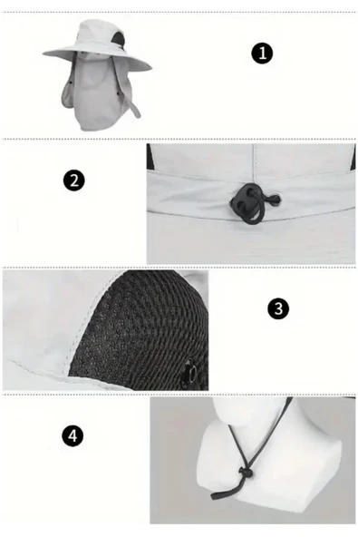 NACTUMU Ekstra Geniş Dahili Maskeli Polyester Güneş Şapkası Balıkçılık, Yürüyüş, Açık Hava Sporları için - Resim 5