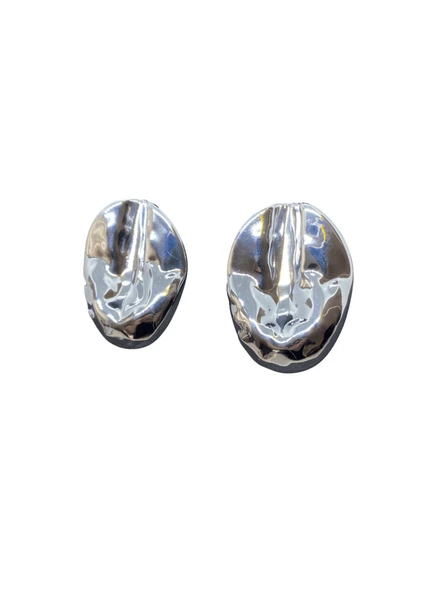 Organik Formlu Parlak Gümüş Renk Şık 316L Hafif Çelik Küpe | Özel Günler, Modern ve Şık Tasarım ürün görseli 1