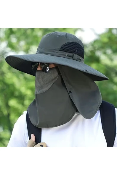 NACTUMU Ekstra Geniş Dahili Maskeli Polyester Güneş Şapkası Balıkçılık, Yürüyüş, Açık Hava Sporları için - Resim 2