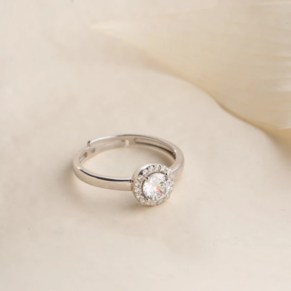 Vaoov 925 Ayar Gümüş Tek Taş Yüzük - Resim 4