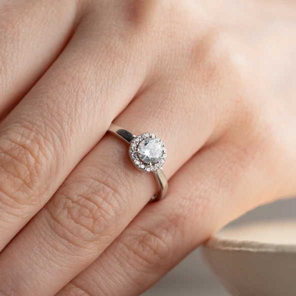 Vaoov 925 Ayar Gümüş Tek Taş Yüzük - Resim 5