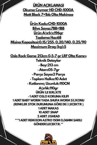 Oslo Rock Game 213cm 0,5-7gr Ceymar 1000 8 Örgü LRF Olta Seti - Resim 2