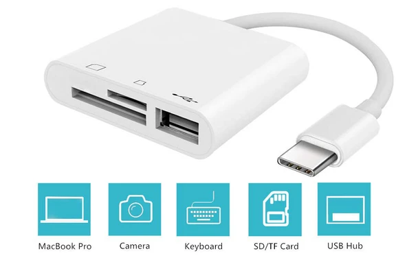 Anunnaki USB Type-C 3in1 Micro SD TF Hafıza Kartı Okuyucu USB Çevirici Kamera Macbook Matebook