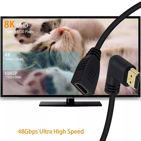 Anunnaki 90 Derece Sol Erkek Dişi HDMI Uzatma Kablosu 1 m Uzunluk 4K60Hz - Resim 4