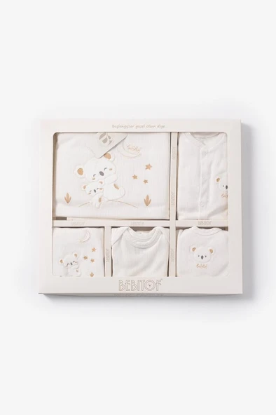 Bebitof %100 Pamuk Sevimli Yavru Koala Desenli 10 Parça Kutulu Yenidoğan Hastane Çıkışı Zıbın Seti Ekru BBTF.EKR.10131 - 2