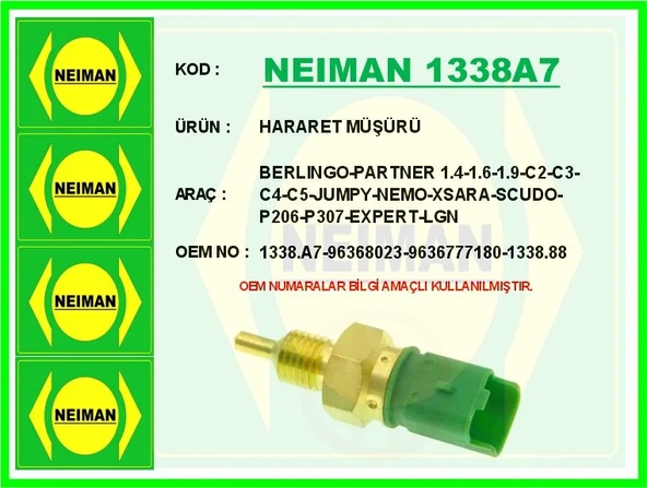 HARARET MÜŞÜRÜ BERLINGO-PARTNER 1.4-1.6-1.9-C2-C3-C4-C5-JUMPY-NEMO-XSARA-SCUDO-P206-P307-EXPERT-LOGAN 96368023 9636777180 1338 88 1338 A7 ürün görseli