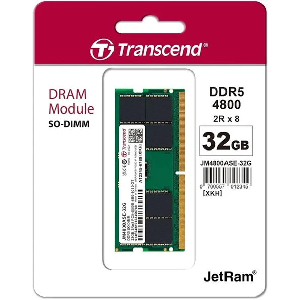 TRANSCEND 32GB DDR5 4800MHZ CL22 NOTEBOOK RAM VALUE JM4800ASE-32G - Resim 2