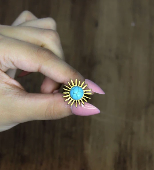 Doğal Taş Firuze Doğal Taşlı Güneş Model Kadın Ayarlanabillir Yüzük euy73f - Resim 3